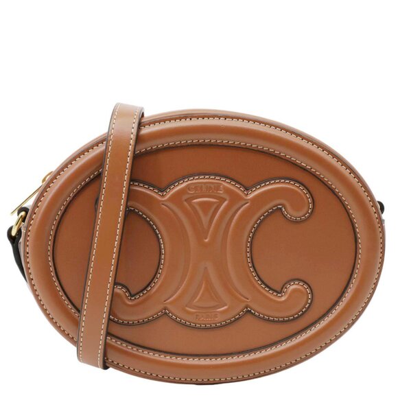 Celine  Triomphe Oval Calfskin Cuir Shoulder Bag Tan - Picture 1 of 12